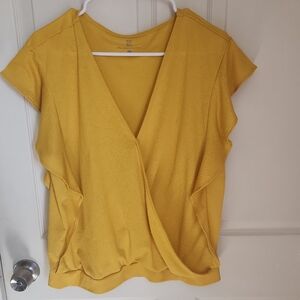 New York & Company Mustard Yellow Draped V-Neck Blouse